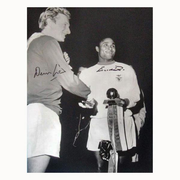 Unbranded Eusebio & Denis Law dual signed photo — Premium framing