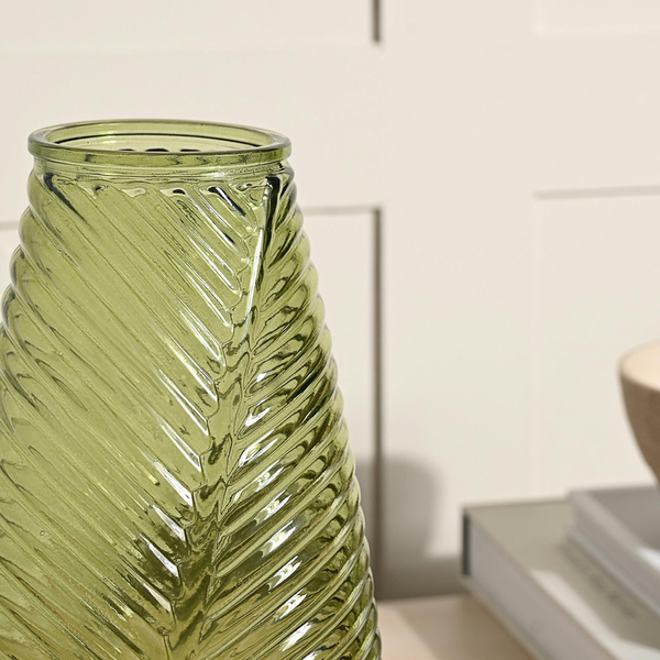 Hestia Green Ribbed Flute Vase