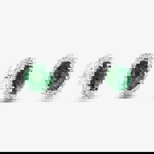 T. H. Baker Sterling Silver Rhodium Plated White & Green Cubic Zirconia Stud Earrings 8.57.0047