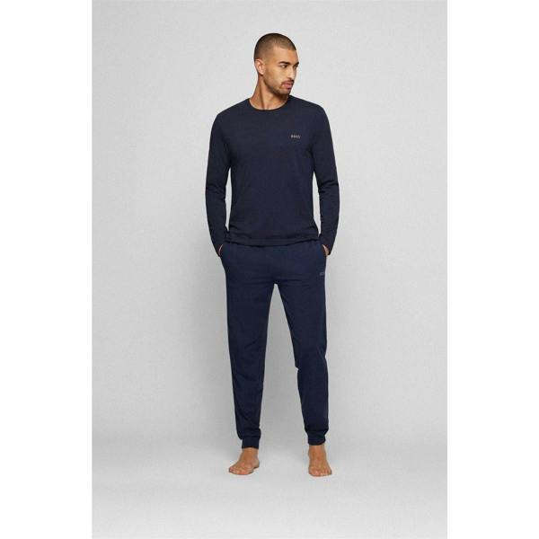Boss Mens Embroidered Logo Crew Neck Long-Sleeved T-Shirt - Navy - 