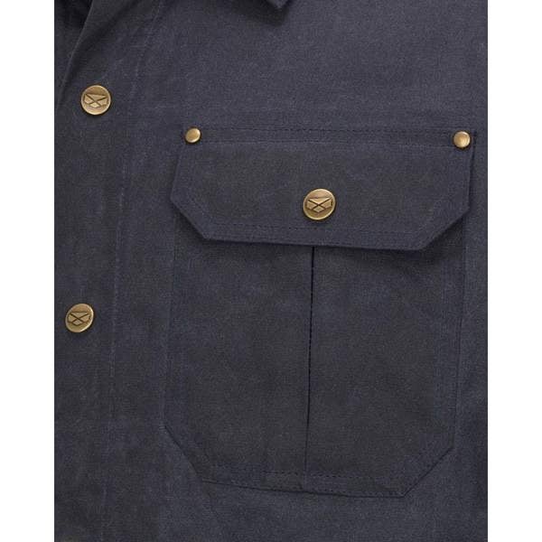 Hoggs of Fife shirt waxed canvas overshirt pocket detail with stud fastening