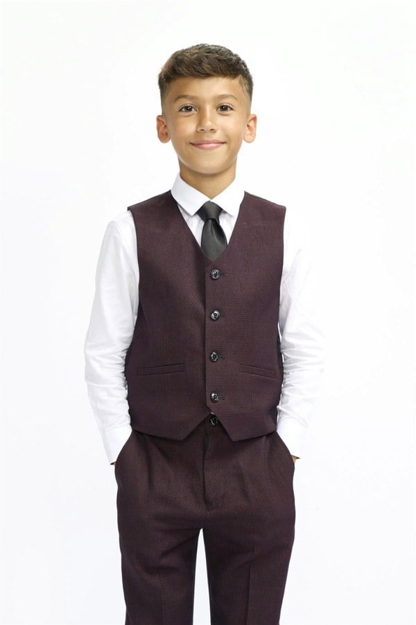 House of Cavani Boys Caridi Wine Three Piece Suit