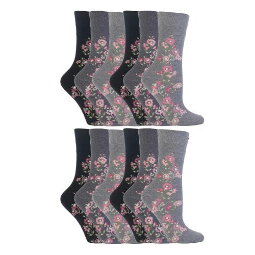 Gentle Grip 12 Pairs Ladies Cotton Rich Everyday Socks Gentle Grip Soft Top Comfort Socks - 4-8 UK - SOLRH45