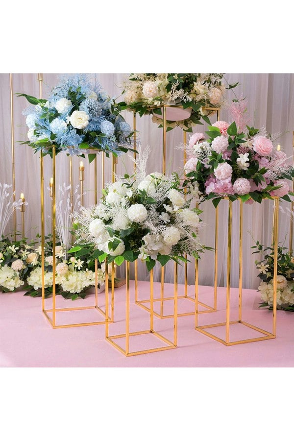 Living and Home 80cm H Golden Rectangular Flower Stand Pedestal Rack Wedding Party Ornament