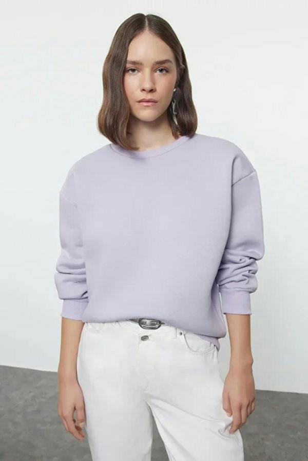 Hoxton Gal Thick Fleece-Lined Regular Fit Crew Neck Basic Knit Sweatshirt