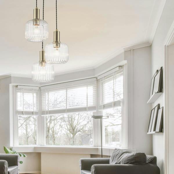 COSYLYTE Maple 3 Light Ribbed Glass Cluster Pendant Light