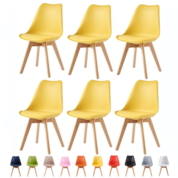 Set of 6 Dining Chairs with Solid Wooden Legs and Seat Cushion Pads Eva - Yellow