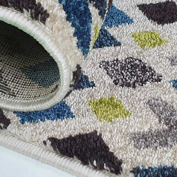Cream Blue Green Rug Geometric Diamond Pattern Carpet Runner Modern Small Large