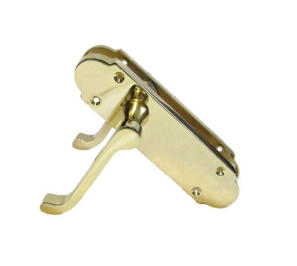 Lock & Lock Door Handle Modern Scroll Epsom Brass Polish handles, Bath Lock Latch 168 x42mm