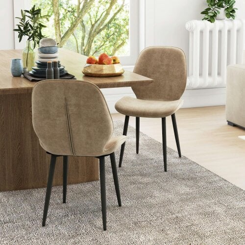 Wyld Haus Sumaba Velvet Light Brown Dining Chairs Set Of 2 With Metal Legs