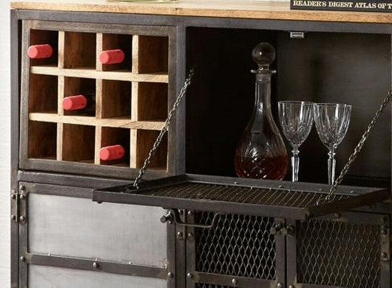 Wyld Haus Hanko Industrial Reclaimed Wood and Metal Wine Storage Cabinet