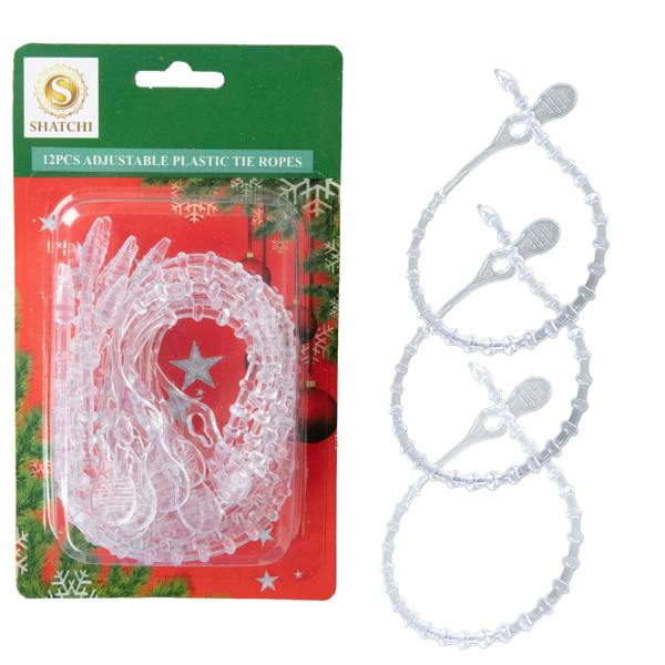 Shatchi 33cm Clear Adjustable Cable Ties for Garlands, Lights and Cables | Reusable PVC Holders