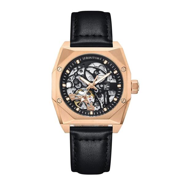 Heritor Automatic Elliott Leather-Band Watch - Rose Gold/Black - HERHS4003