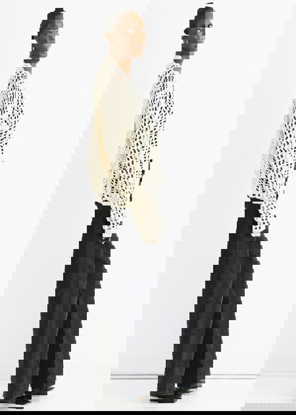 Gini London Cream Open Knit Edge to Edge Cardigan