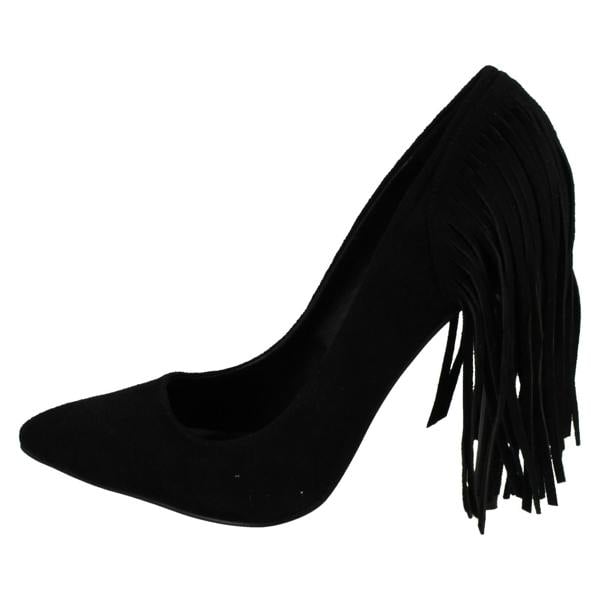 Spot On Ladies Spot On High Heel Fringe Trim Court Shoe