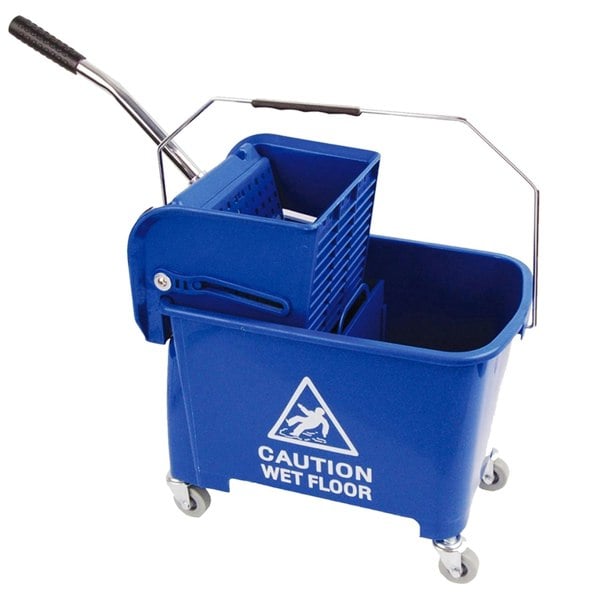 1 x Blue 20L Strong Kentucky Mop Dual-Bucket & Wringer System With Durable Wheels & Carrying Handle