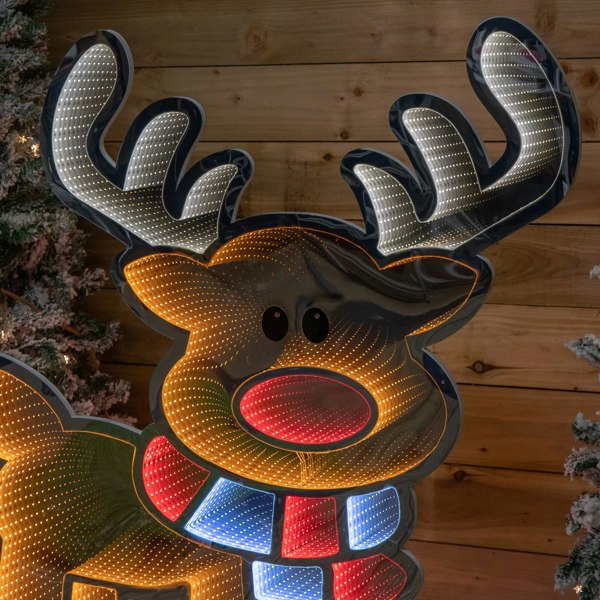 Samuel Alexander 1.20m x 1.9m Light up Cute Christmas Reindeer Infinity Mirror Decoration with Multi-Coloured LEDs