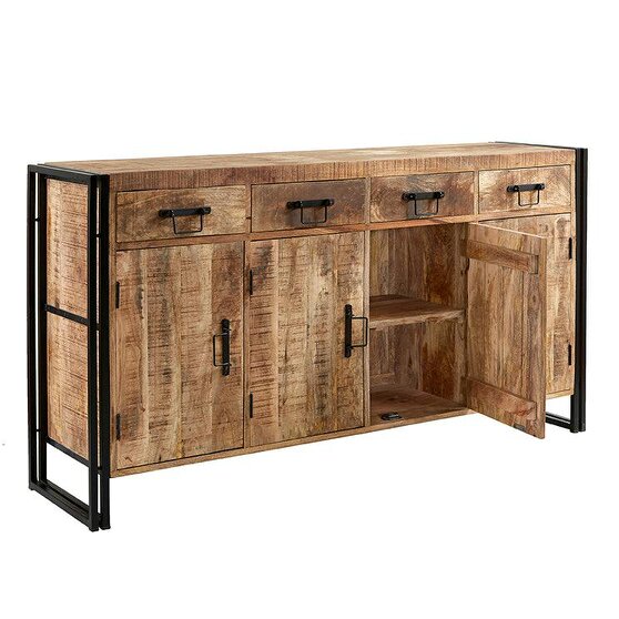 Wyld Haus Toivakka Industrial Reclaimed Wood Large Sideboard 4 Drawers 4 Doors