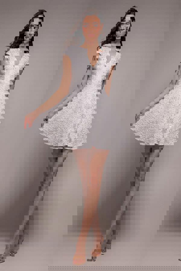 Bead Embellished Jacquard Skater Mini Dress - White DR4785