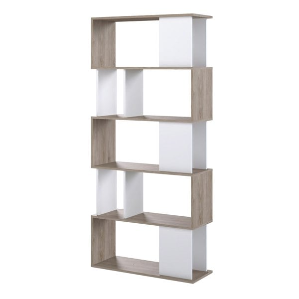 Furniture To Go Maze Open Bookcase 4 Shelves in Jackson Hickory Oak and White