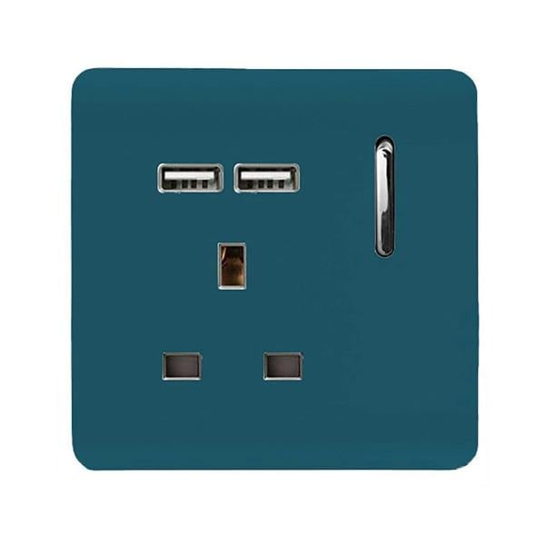 Trendi Switch 1 Gang USB 2100mA Plug Socket in Ocean Blue