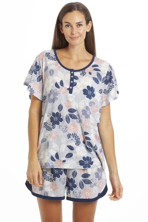 Multicoloured Floral Leaf Print Jersey Short Pyjama Set
