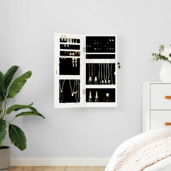 Berkfield Mirror Jewellery Cabinet Wall Mounted White 30x8.5x67 cm