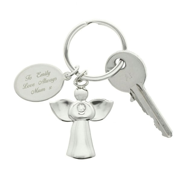 Personalised Memento Company Personalised Silver Plated Angel Keyring