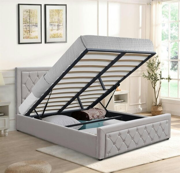 Kosy Koala Ottoman Storage Gaslift Bed 4ft6 Double Grey Velvet With Memory Foam Mattress