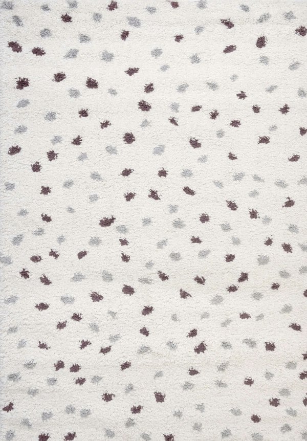 Moodi Shaggy Grey/Purple Rug, dots design, underfloor heating rug | THE RUGS
