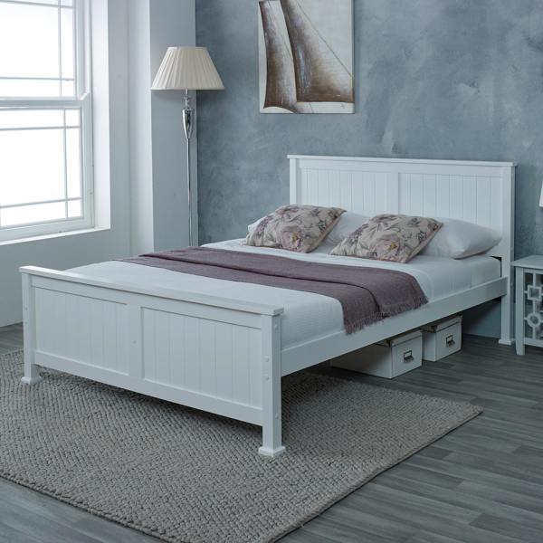 Mission TM Madrid Solid Pine Bed Frame, Panelled Headboard, White, 4 Sizes