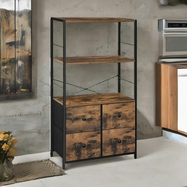 Rafaelo Mobilia Industrial Bookcase With 2 Large Drawers & 2 Shelves