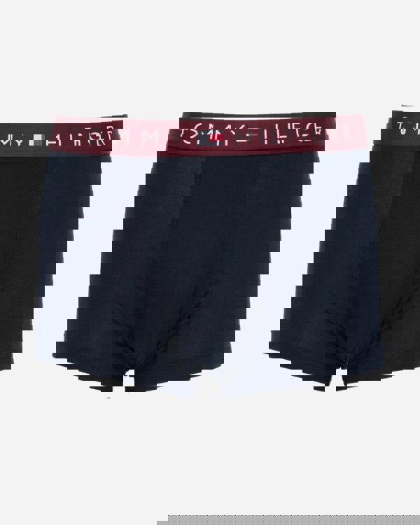 studio shot of Tommy Hilfiger 3 Pack Mens Waistband Trunks in Black, with Red waistband
