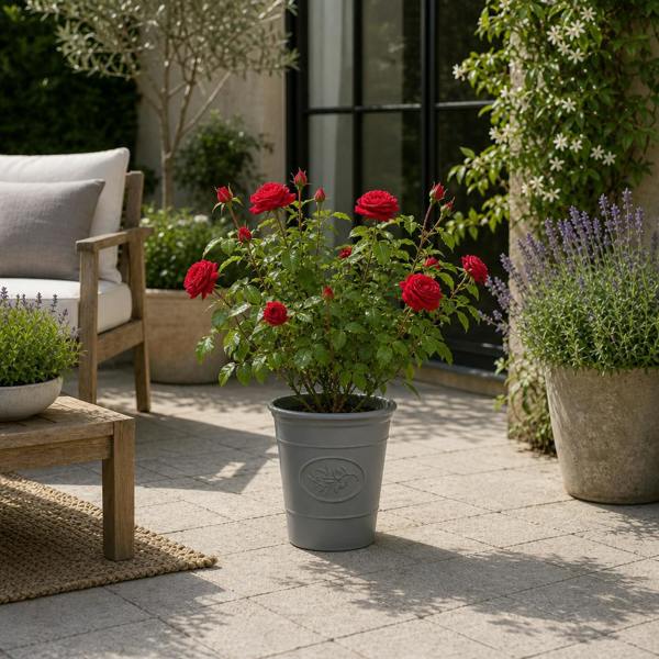 3L Red Patio Rose in Decorative Pot Outdoor Garden & Patio Plant