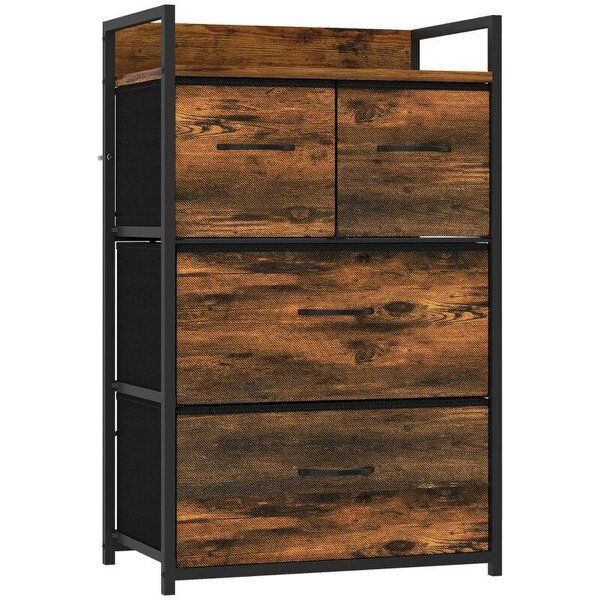 Rustic Chest of Four Fabric Drawers - Rustic Brown