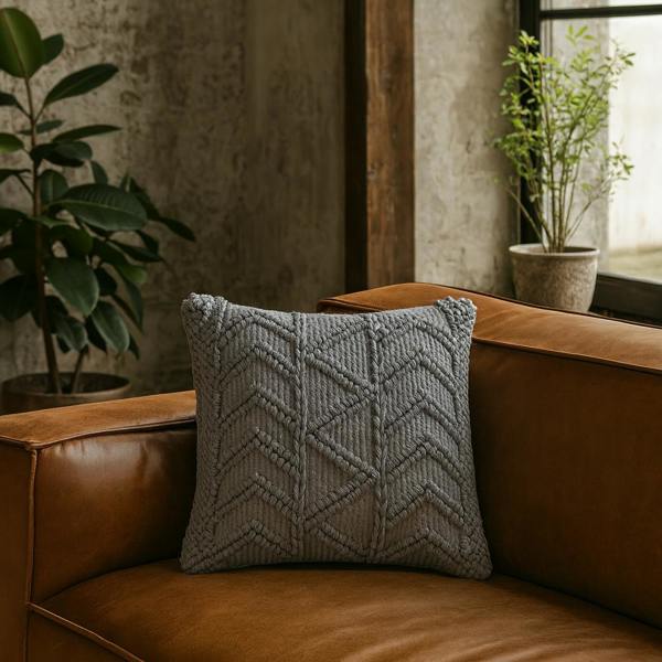 Wyld Haus Set of 2 Snowshill Grey Zig Zag Handwoven Cushions Covers