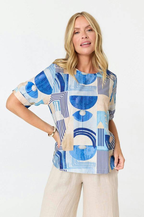 Navy | Abstract 1/2 Sleeve Relaxed Blouse