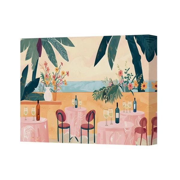 Benjamin Tate Design Tropical Garden Dining Scene Canvas Wall Art With Wine Bottles And Flowers