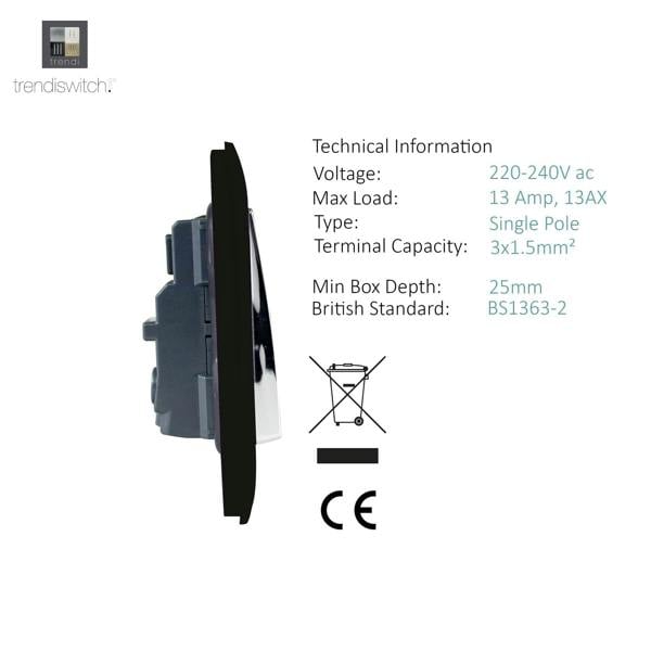 Trendi Switch 1 Gang 13 Amp Switched Plug Socket in Carbon Fibre
