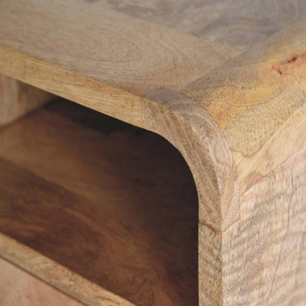 Artisan Furniture Solid Wood Extra Mini Wall Mounted Curved Oak-ish Bedside with Open Slot