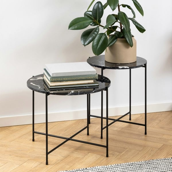 Furniture To Go Avila Side Table with Black Polished Marble Stone 52x40cm