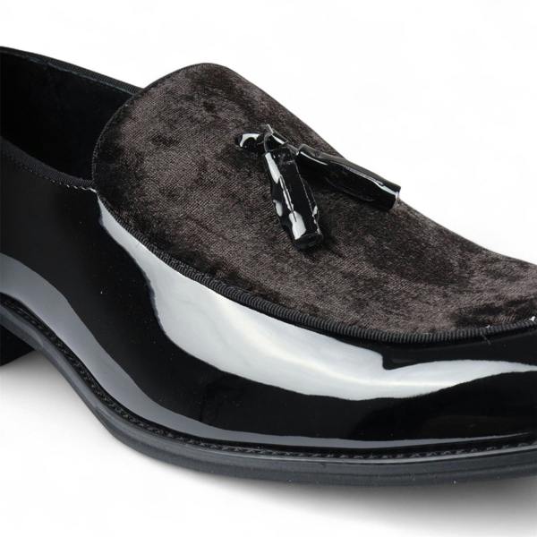 Dolcetto Men's Velvet Tassel Loafers Formal Patent Dress Shoes
