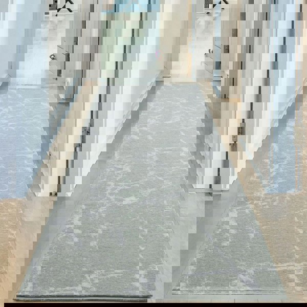 Machine Washable Flatweave Rug Abstract Green