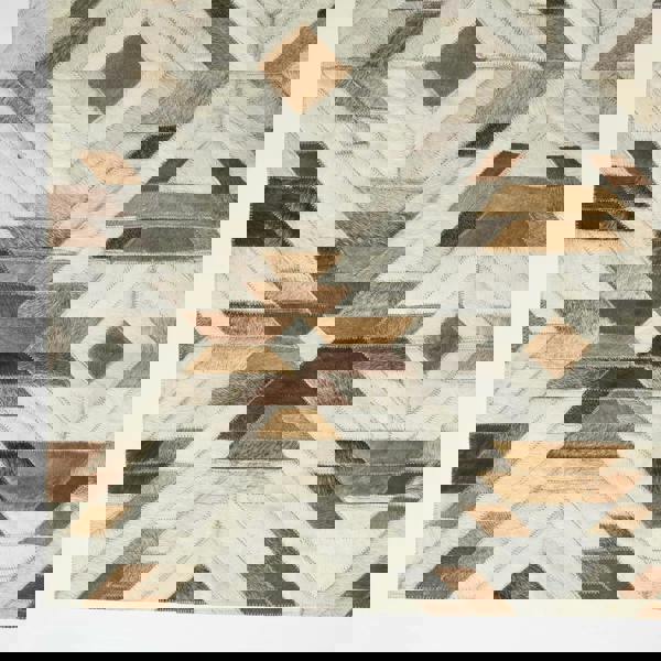 HOMESCAPES Cream & Brown  Geometric Leather Rug, 90 x 150 cm