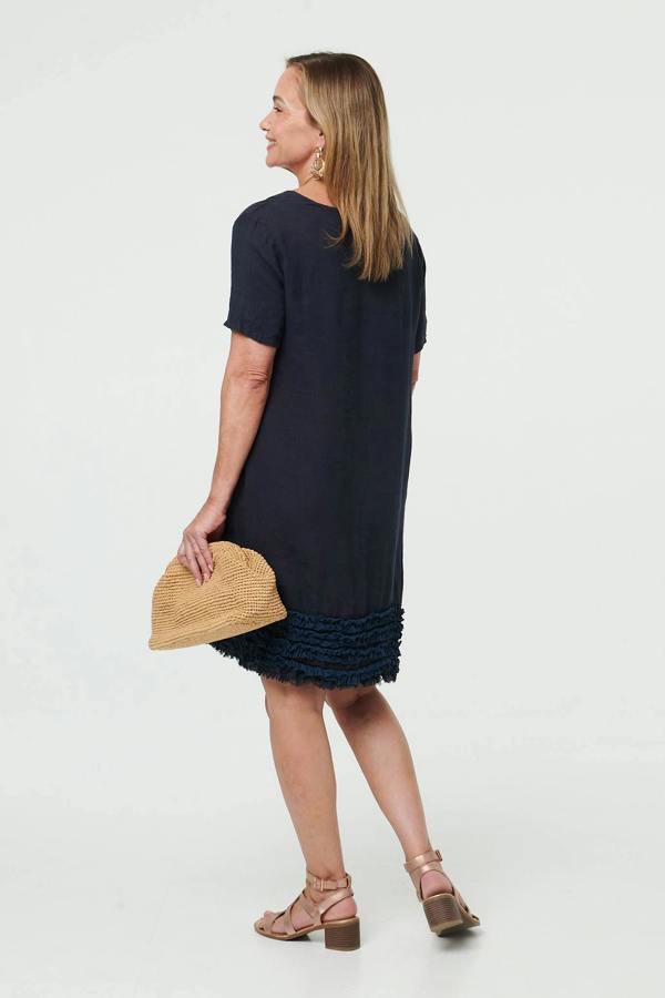 Navy | Frill Hem Short Relaxed Shift Dress