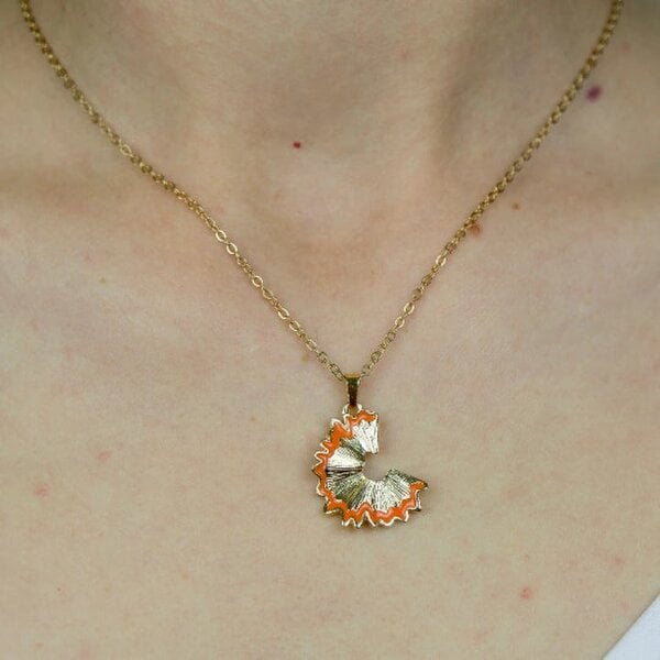 The Colourful Aura Orange Pencil Peel Shavings Minimalist Teacher School Pendant Necklace - Orange - Orange