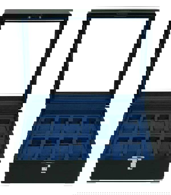 8 Slot Black Wooden Watch Box with Blue Velvet Lining watch boxKennett Great Britain