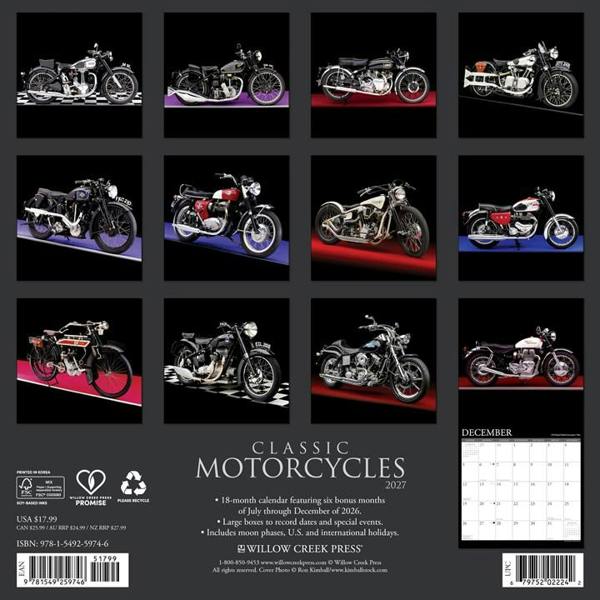 Classic Motorcycles Calendar 2027, Wall Calendars, Month To View, Transport, Gift