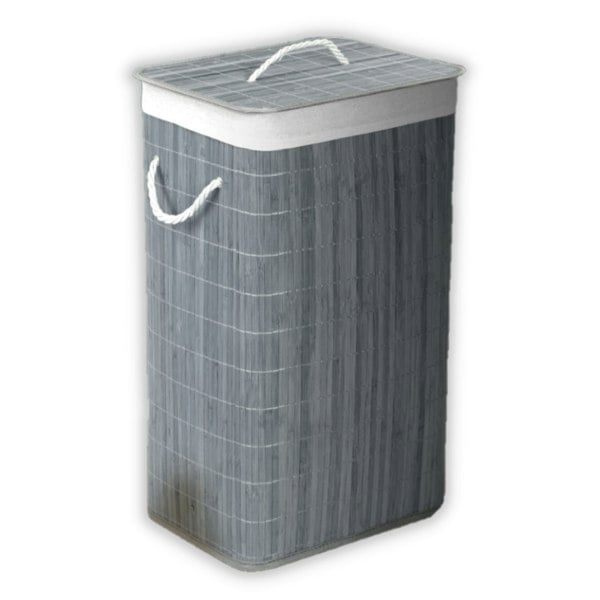 HomeSpace Direct Bamboo Laundry Hamper Basket Oblong Grey