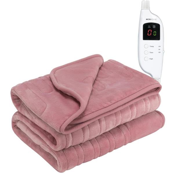MONHOUSE Heated Electric Throw 9H Timer 9 Heat Setting Fleece Blanket